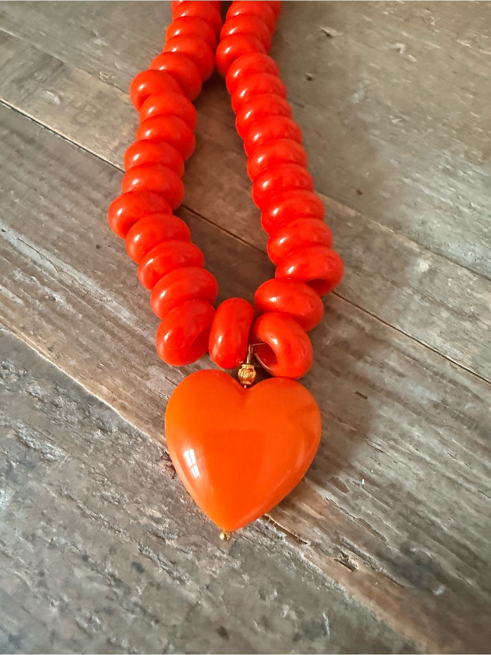 Orange & Red Heart Bead Necklace -